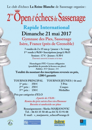 2ème Open d’échecs de Sassenage le 21 mai prochain